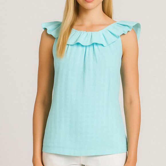 Trina Turk 'Twin Falls' Ruffle-Trim Sleeveless Cotton Top, Sky Blue - Picture 3 of 4